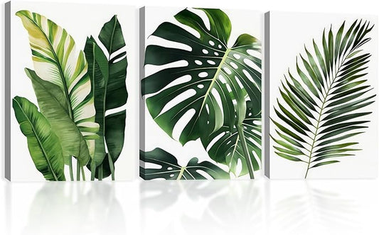3pcs Framed Canvas Prints Botanical Leaf Modern Plant Palm Leaves Banana Leaf Tropical Wall Art Decor Canvas Poster Gallery Bathroom Bedroom Living Room Office 16x24 Inch Ready to Hang