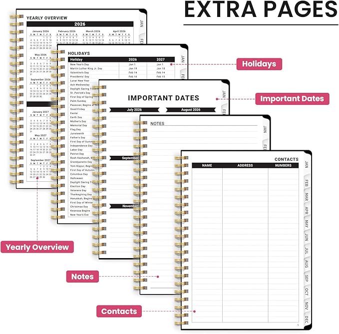 2026 Planner, Weekly and Monthly Calendar Planner for Women, Jan 2026 - Dec 2026, Hardcover Planning Agenda book with Tabs, Spiral Bound, Inner Pocket, Perfect for School Office Supplies, 6.3" x 8.5" - Hummingbird