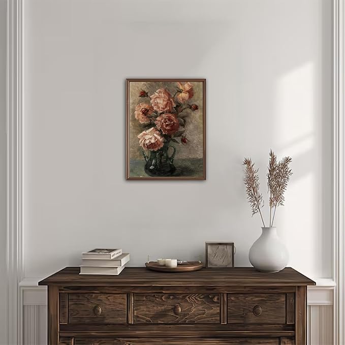 uniro Vintage Floral Wall Art, Retro Flower Botanical Painting, Farmhouse Wall Decor Rustic Still Life Roses Canvas Prints, Vintage Art for Bedroom Bathroom Decor (8" x 10" - UNFRAMED)