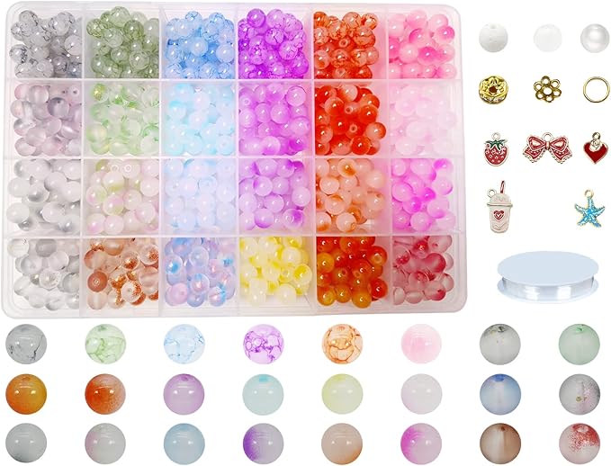 PAMIR TONG 1000PCS 8mm Glass Kit Set Round Beads Bulk,Imitative Jade Beads Kit, Bracelet Space Loose Beads for Jewelry Making Earring, Necklaces, DIY Crafts & Gifts #354