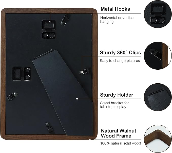 5x7 Picture Frame Natural Walnut Wood with Mat for 4x6, Original Natural Solid Wood 5 by 7 Photo Frames with Tempered Glass Cover for Wall and Tabletop Display