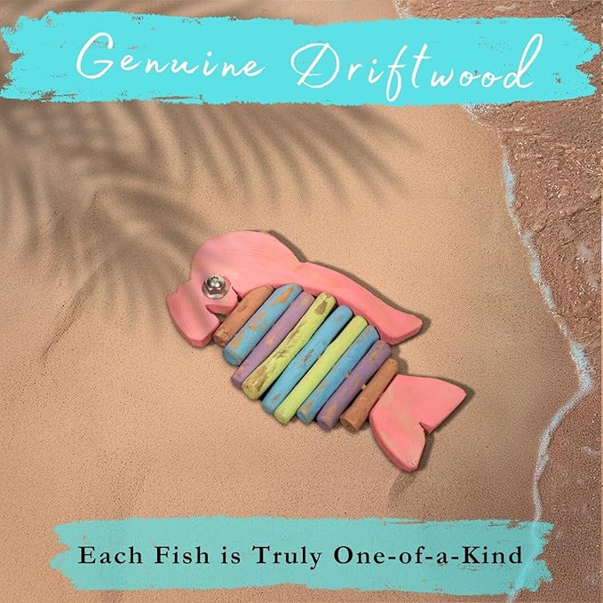 Mint Bucket Brands Driftwood Fish Nautical Wall Decor 15" x 8"- Handmade Wooden Rustic Coastal Wall Art for Living Room, Bedroom, Office, Bathroom - Tiki Bar Decor - Ocean Beach Decoration (Bumpson)