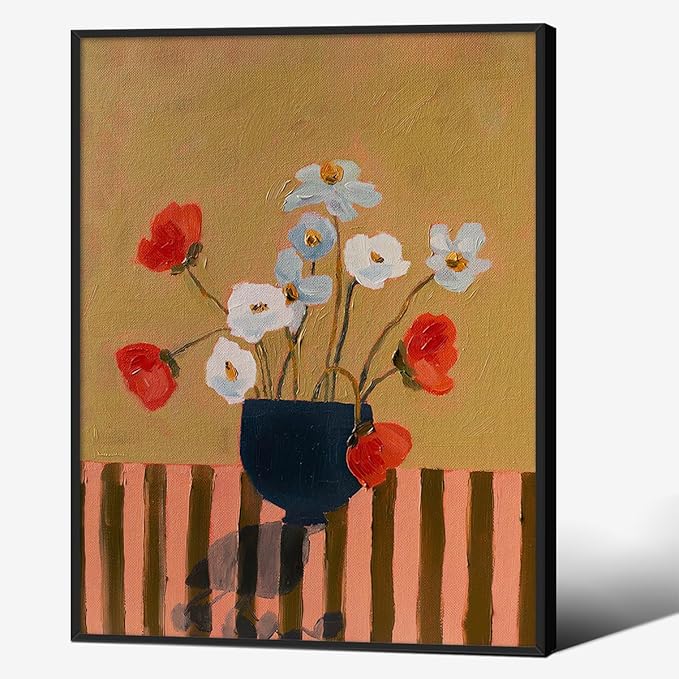 Spring Antique Flower Oil Painting Poster French Country Botanical Canvas Wall Art 12X16 inch Black Framed Antique Cottagecore Art Prints for Bedroom Kitchen Farmhouse Wall Decor
