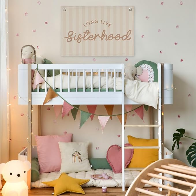 Girls Room Decor Long Live Sisterhood Linen Hanging Banner Flag Pink Stripes Banner for Toddler Playroom Wall Decor for Kids Bedroom Dorm Toddler Decorations Trendy Room 30x20,girlroom