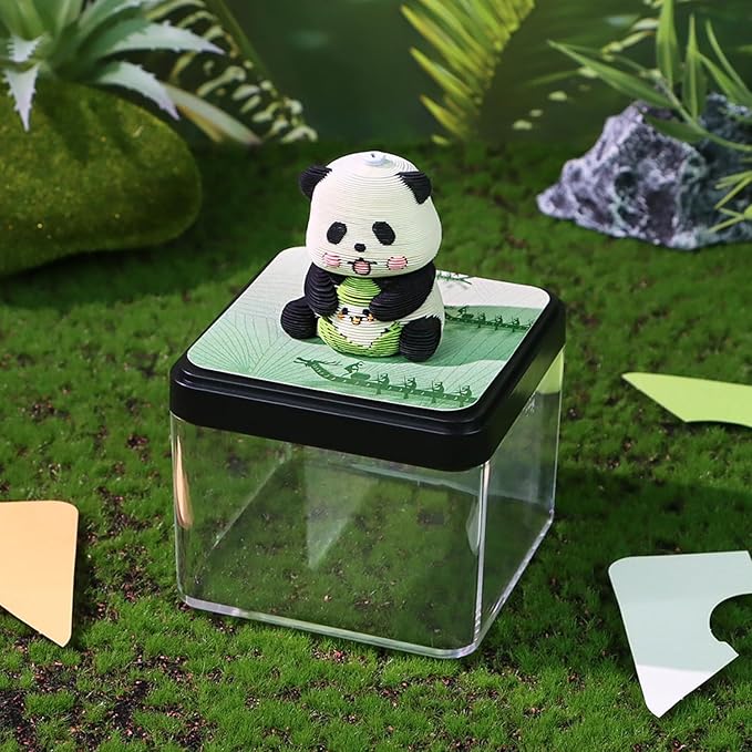 3D Time Piece Calendar 2026 3D Tear Away Art Memo Pad Notepad Desk Calendar with Light,3D Art Calendar Desktop Decoration Gift for Christmas (Cute Panda)