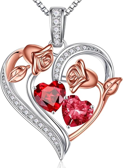 Iefil Christmas Gifts for Women Wife - 925 Sterling Silver Rose Heart Necklace, Stocking Stuffers for Women, Anniversary Birthday Gifts for Wife Girlfriend Mom