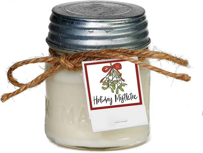 Aira Soy Candles - Organic, Kosher, Vegan, in Mason Jar w/Therapeutic Essential Oils - Hand-Poured 100% Soy Candle Wax - Paraffin Free, Burns 110+ Hours - Holiday Mistletoe Christmas Candle - 8 Oz