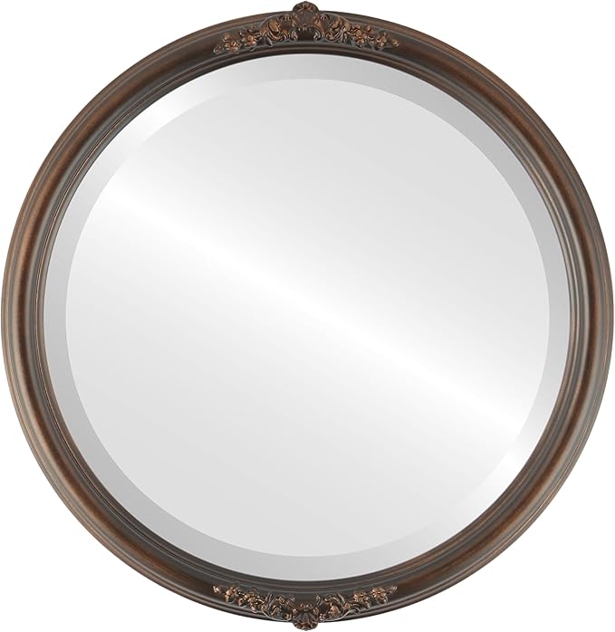 OVALCREST Round Beveled Wall Mirror for Home Decor - Contessa Style - Rubbed Bronze - 20x20 Outside Dimensions