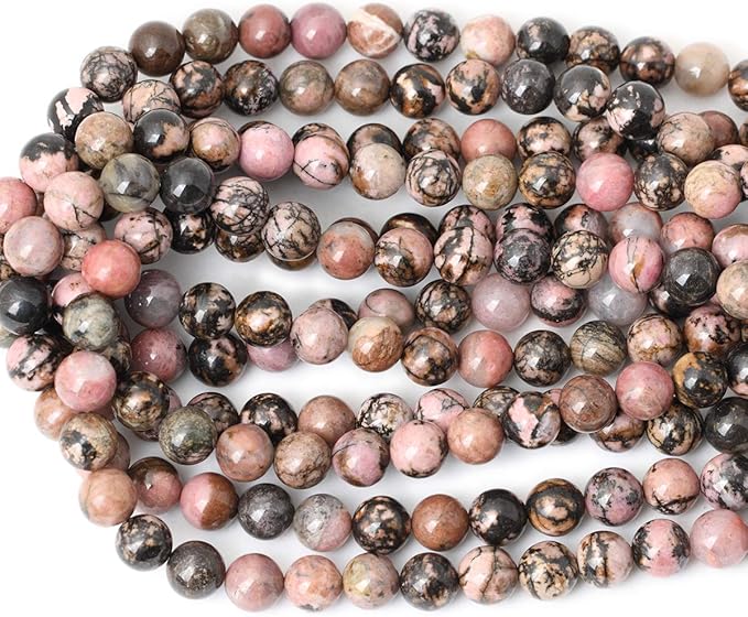 35PCS 10mm Natural Black Line Rhodochrosite Gemstone Smooth Round Loose Beads for Jewelry Making 1 Strand 15"