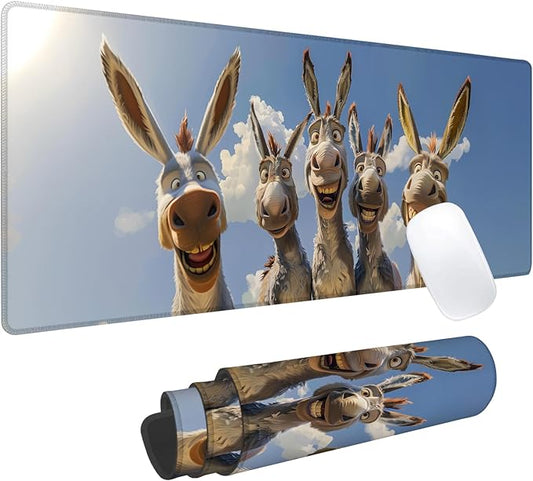 Funny Donkey Gaming Mouse Pad, Office Desk Mat, Anti-Slip Rubber Base Cool Aesthetic Mouse Pads for Computer Laptop Keyboard School Home Desktop Gamer Home Accessories Decor 31.5" x 11.8"