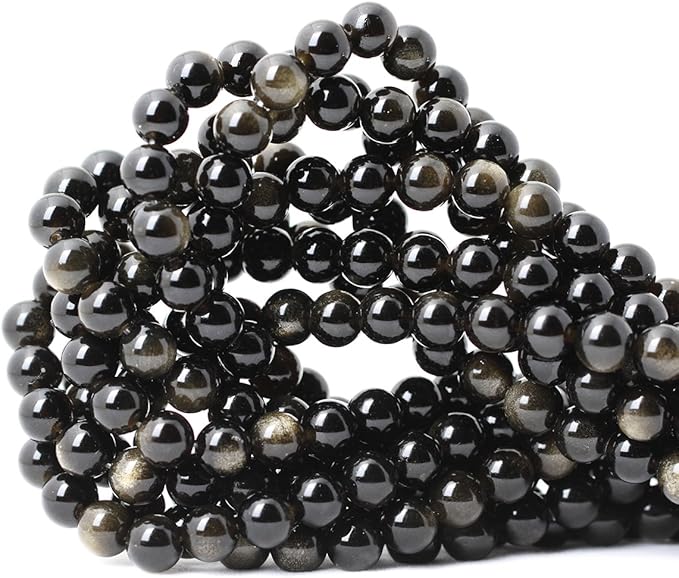 45PCS 8mm Natural Golden Obsidian Gemstone Round Loose Beads Crystal Energy Stone Healing Power for Jewelry Making 1 Strand 15"