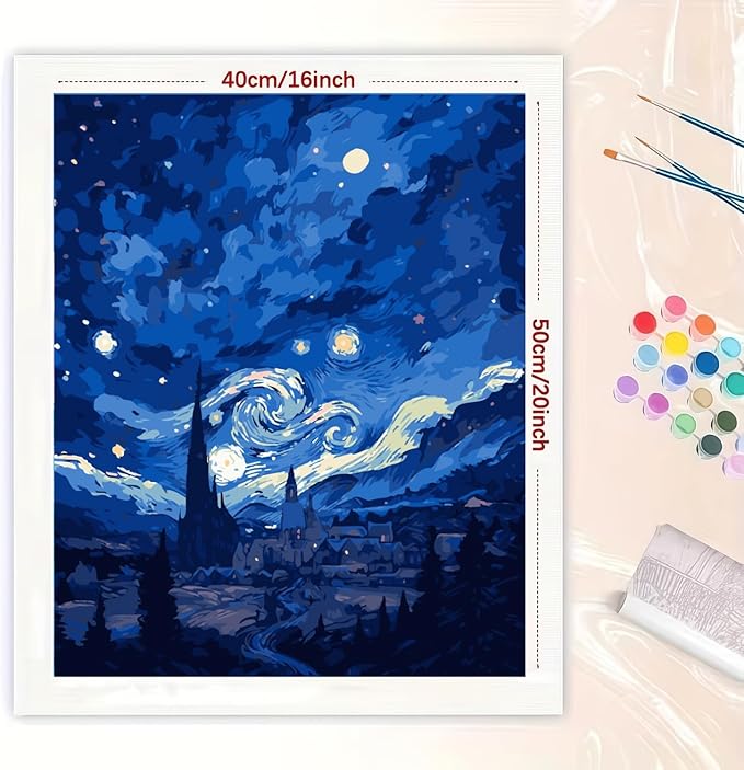 CSZPPQAF Paint by Numbers Kit for Adults Beginner, Starry Sky Moon Paint by Number Kits on Canvas, DIY Easy Acrylic Watercolor Oil Painting by Numbers for Home Wall Decor 16X20inch