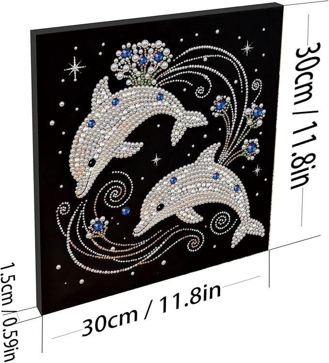 DIY Pearl Painting Kit with Wooden Frame, 3D Plastic Pearl Gemstone Ocean Art Craft for Adults Beginners, Diamond Art Kits for Adults, Home Wall Decor Ready Gift for Women(Dolphins)(30 * 30cm)