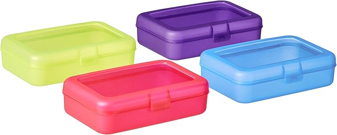 Amazon Basics Large Pencil Cases - Durable Plastic School Supply Pencil Box - Multi-Color Student Organization Cases for Office, College & Classroom Supplies (Pack of 48)
