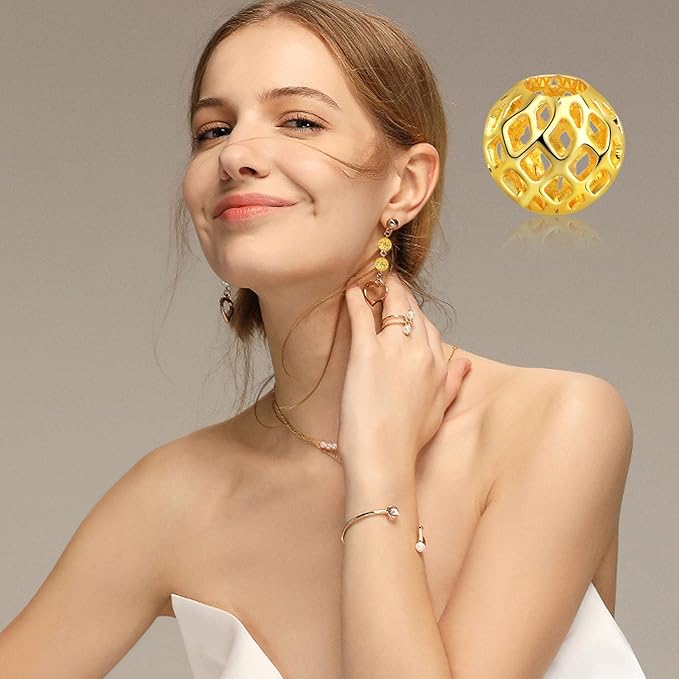 1 Box 60pcs 3 Sizes 18K Golden Silver Plated Round Hollow Spacer Beads Brass Filigree Hollow Out Ball Beads Accessories for DIY Bracelet Necklace Earrings Jewelry Making