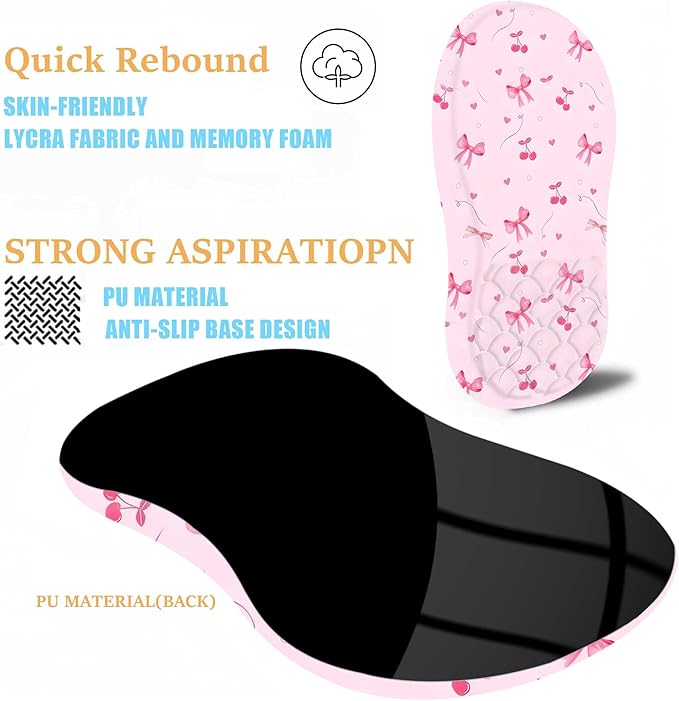 Ergonomic Mouse Pad Wrist Support with Massage Design,Cute Bows Wrist Rest Pain Relief Mousepad with Memory Foam,Mousepad for Wireless Mouse