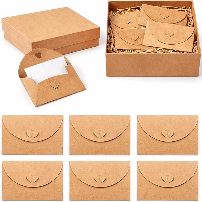 60 Set Mini Love Notes for Him Her with Envelope Valentines Day Gift Card Holder Mini Card with Envelope Long-Distance Relationship Gift for Him Her(4.1 x 2.8 Inch,Kraft,Brown)