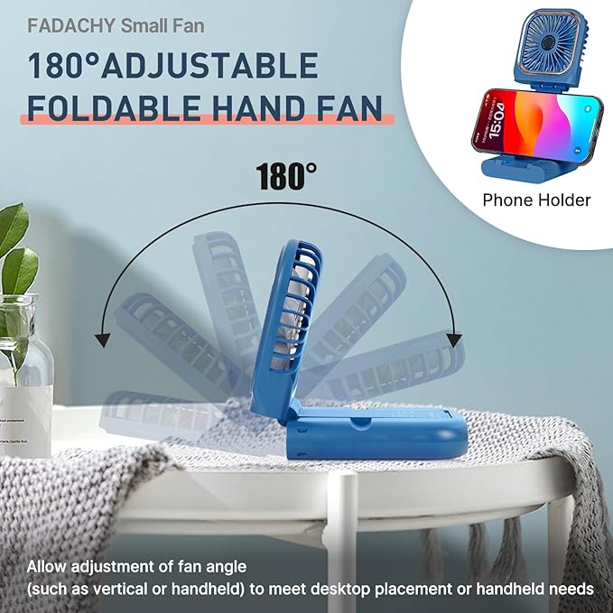 FADACHY Mini Fan, Handheld Fan Desk Fan, Small Personal Fan with 3 Speeds Neck Fan Power Bank