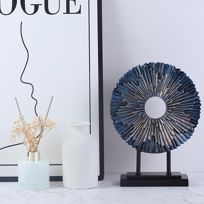 CECKQUE Minimalist Round Statue Above Cabinet Decor Kitchen, Modern Decorative Sculpture Home Decorations for Living Room Coffee Table, Office Decor Items, Center Pieces Decoration (Blue)