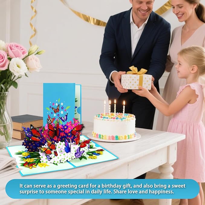 3D Butterfly Greeting Card - Christmas, Birthday & Anniversary Card for Wife, Husband, Girlfriend, Mom, Dad
