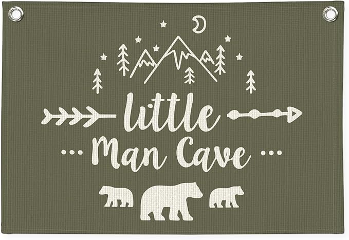 Boys Room Decor Wall Art,Woodland Nursery Decor,Little Man Cave Sign for Boys Banner Canvas,Nursery Room Wall Hanging for Bedroom,Farmhouse 30X20 Inch