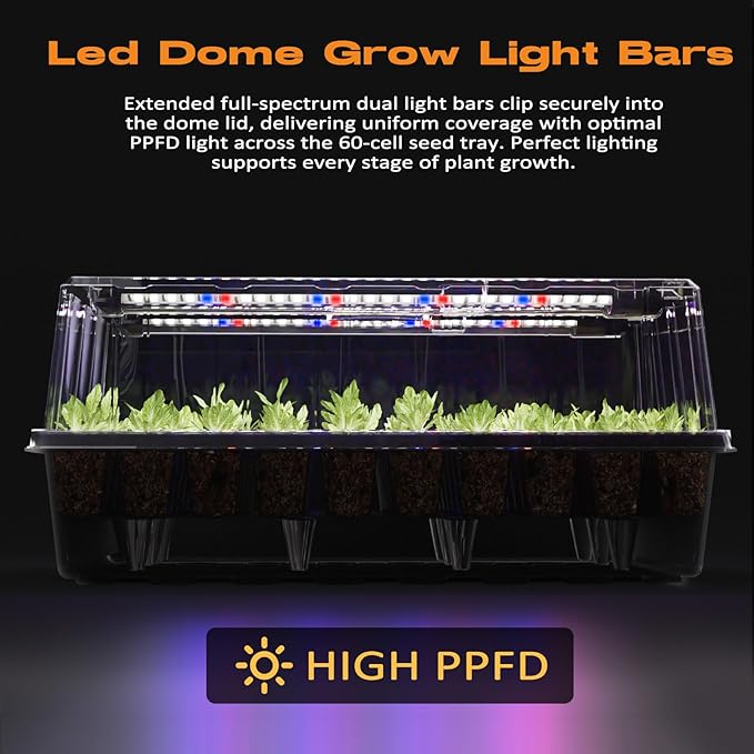 120-Cell Self-Watering Seed Starter Tray with Grow Light, Seed Starter Kit with 4.07” Humidity Dome, Indoor Seedling Starter Tray, Seed Starting Trays for Plant Germination, Seeds Growing