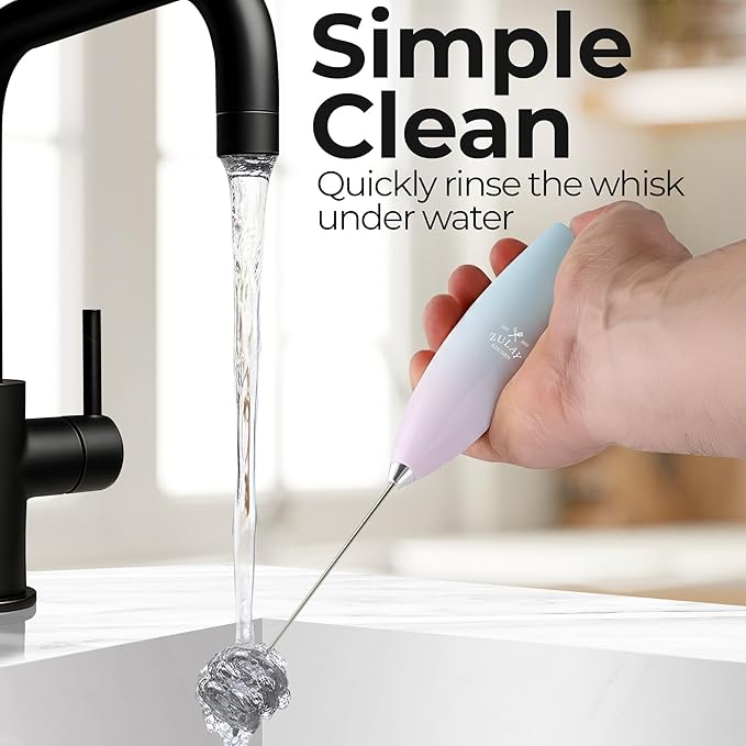 Zulay Kitchen Patented Tornado Triple Whisk Milk Frother with 4 Duracell Batteries – Handheld Foam Maker for Coffee, Lattes, Matcha & Hot Chocolate – Rich, Creamy Froth in Seconds