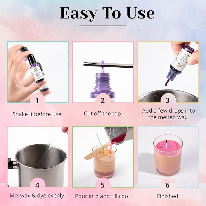 HTVRONT Candle Dye - 16 Vivid Colors Liquid Candle Wax Dye, High Concentrate Candle Dye for Soy Wax, Beeswax, Gel Wax, Palm Wax - 10ml/ 0.35 oz