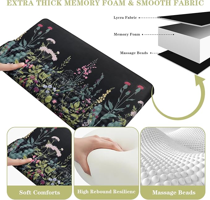Computer Keyboard Stand Pad with Wrist Rest, Ergonomic Comfy Tilted Keyboard Holder, Keyboard Tray Support for Office Home (Flowers & Plants-Black)
