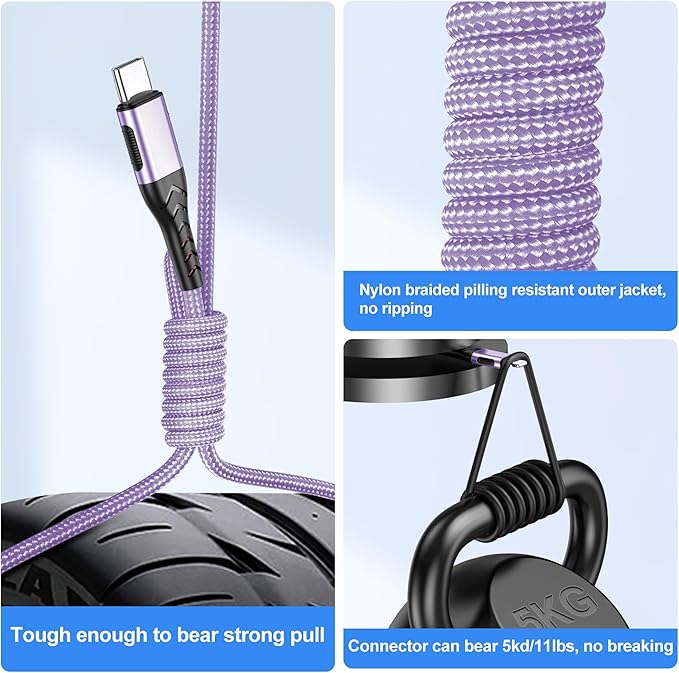 Durcord USB C Charger Cable, 2Pack 6ft USB Charger Fast Charging Type C Cord Cable, Type C Charger Cable Compatible with iPhone 15 Pro/Plus/Max/Android/Phone/Pad-Light Purple