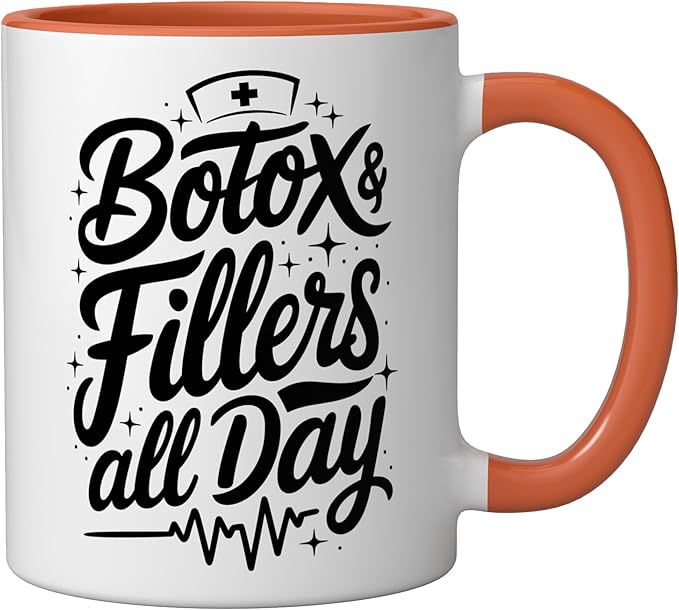 Botox Nurse Injector Design for Aesthetic Cosmetic Nursing Ceramic Mug, Orange/White