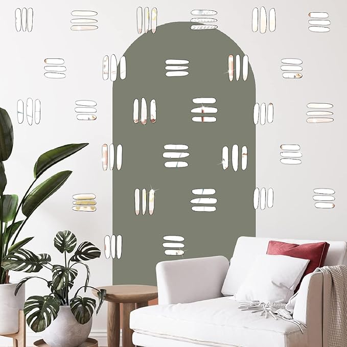 162pcs Stripe Wall Decals Silver Acrylic Mirror Wall Decor Stickers Mirror Tiles for Walls Accent Peel and Stick Decals Irregular Stripe Vinyl Murals for Living Room Bathroom Office Farmhouse Decor
