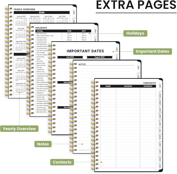 2026 Planner, Weekly and Monthly Calendar Planner for Women, Jan 2026 - Dec 2026, Hardcover Planning Agenda book with Tabs, Spiral Bound, Inner Pocket, Perfect for School Office Supplies, 6.3" x 8.5" - Floral Dream