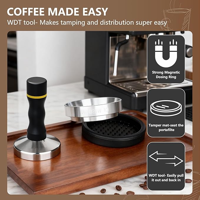 Espresso Accessories Kit, 2-in-1 Espresso Tamper and WDT Tool, 53.3mm Coffee Tamper with 304 Stainless Steel Needles, Espresso Accessories Gift for Home Baristas