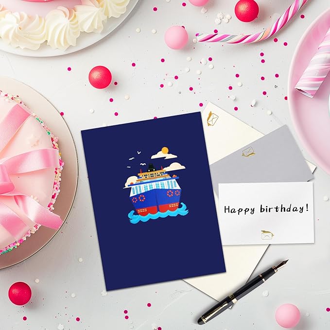 GREETING ART Musical Cruise Ship Birthday Card, Light and Music Happy Birthday Card, 3D Pop Up Birthday Cards for Mom Women Men Dad Father Wife