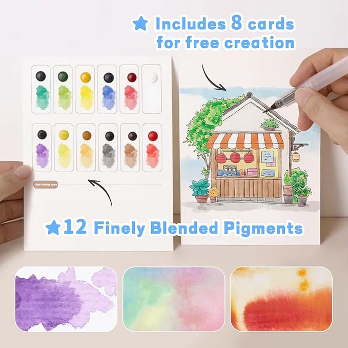 2026 New Creative Stress Relief Kit Watercolor Painting Book,DIY 3-Fold Watercolor Pad, Relax and Adjust Your Mood, for Beginners and Enthusiasts (Street)