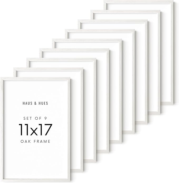HAUS AND HUES White Oak Wood 11x17 Picture Frames - Set of 9, Contemporary Frames for Posters and Prints