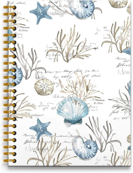 Vintage Ocean Beach Notebook, Seashell Coral Aesthetic Notebook, Seashell Gifts for Women, Ocean Composition Notebooks, Beach Office Decor Spiral Notebooks, 5.5x8.3 Inch