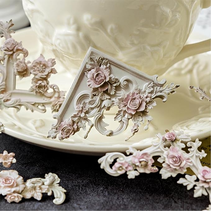 120Pcs Baroque Relief Corner Paper Embellishments, Retro Ornamental Frame Ephemera for Scrapbooking, Journaling, Junk Journal Supplies, and DIY Crafts with Glue Tape