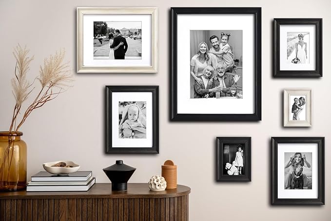 Yaetm 11x14 Picture Frame with Mat for 8x10 Set of 4, 1.4" Wide Molding & Rustic White Photo Frames 11 x 14 with Tempered Glass for Wall Gallery, Home and Office, Wall Mount (4 Pack, White)