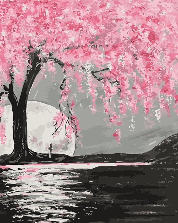 CSZPPQAF Paint by Numbers Kit for Adults Beginner, Cherry Blossom Tree Adult Paint by Number Kits on Canvas,DIY Acrylic Watercolor Easy Oil Painting Kit for Home Wall Decor 16X20inch