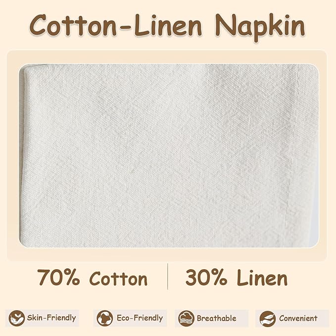 Urby Eco Hanky 10x10in Reusable Linen/Cotton Napkins. Small Cloth Napkins. Eco Friendly. Ideal Use As Kids Napkins for Lunch. Dinners. Occasions Like Weddings,Birthday,Cocktail Parties. (WH,6pk)