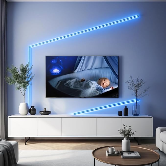 iNextStation 16.4ft/5M Bule COB LED Light Strip, DC12V CRI 93+ Light Strip for TV, 8mm Width LED Tape Lights, LED Strip Lights for Bedroom, Kitchen, Cabinet, Stage, Home DIY Lighting Decor(No Plug)