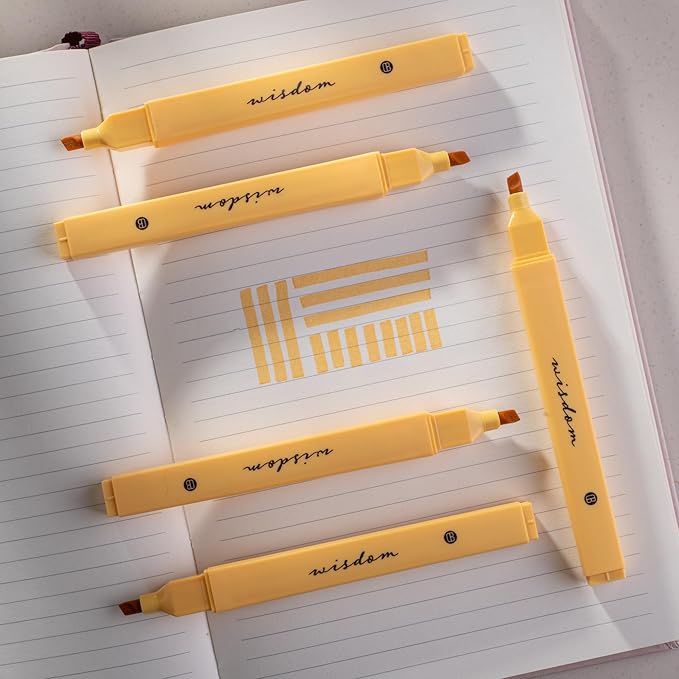 DIVERSEBEE Bible Highlighters with Soft Chisel Tip, 5 Pack Single Color Pens No Bleed, Quick Dry, Cute Aesthetic Markers for Bible Study Journaling Supplies (Yellow)