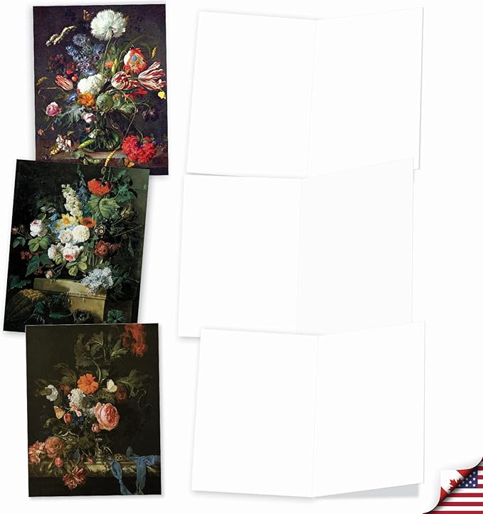 The Best Card Company - 10 Boxed Note Cards with Flowers - Blank Assorted Floral Notecards Bulk (4 x 5.12 Inch) - Baroque Blooms M10020BK