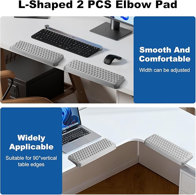 L-Shaped Arm Rest for Desk(2-Piece) Made of Memory Foam,Footrest for Under Desk at Work.Ideal for Office and Home Use.Reduces Typing Fatigue and Enhances Comfort During Work Or Gaming（Gray）