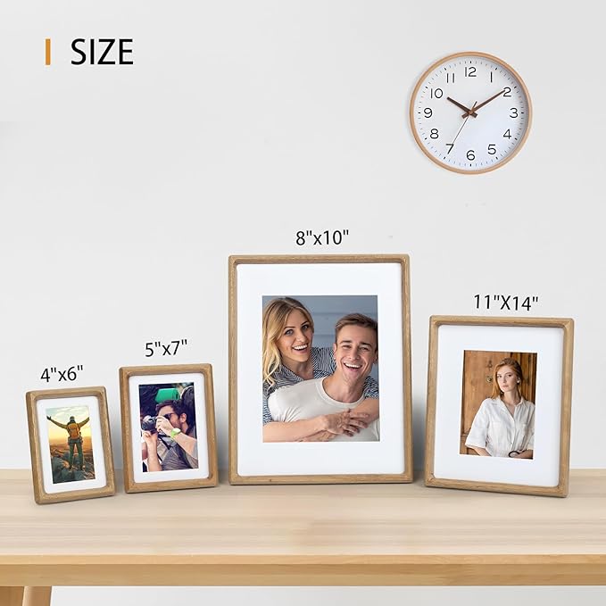 11x14 Picture Frame Set of 2 Light Wood Color Photo Frames Display Pictures 8x10 with Mat or 11x14 without Mat Multi Photo Frames Collage for Wall or Tabletop Decor
