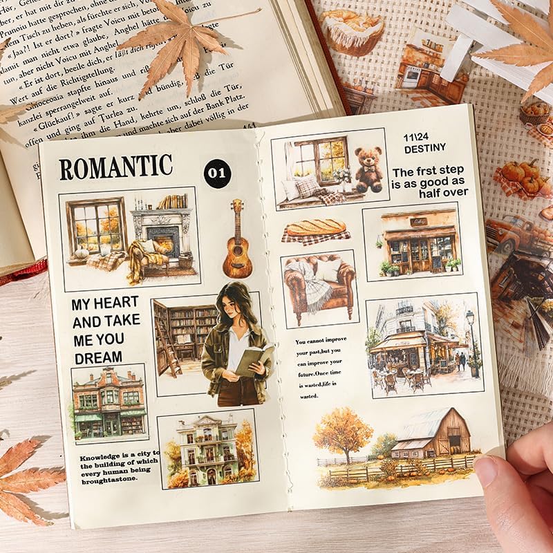 448Pcs Autumn Scenery Scrapbook Stickers for Scrapbooking Supplies, Transparent PET Aesthetic Stickers for Journaling, Junk Journal, Planner, DIY Craft Art, Scrap Booking Supples Kit - Image 4