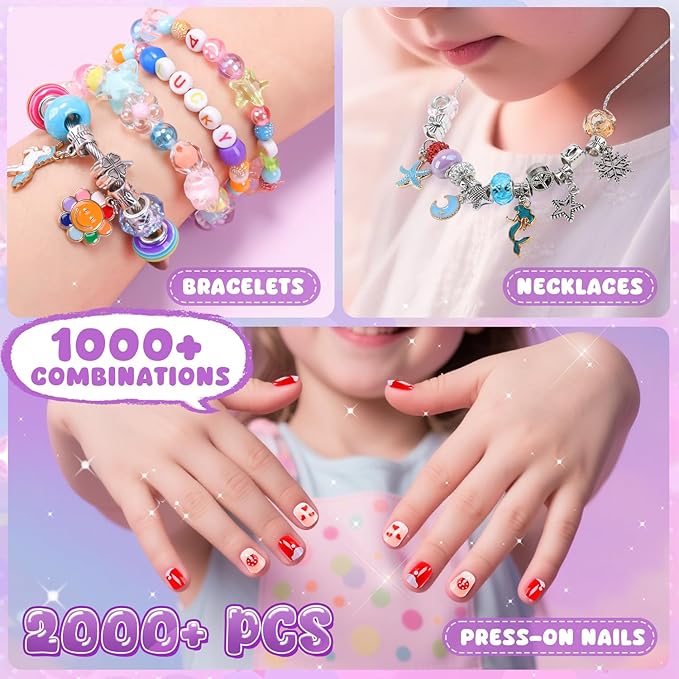 HOLYFUN Bracelet Making Kit with Beads Box, Beads Making Supplies Kit for Girls, DIY Craft Set for Kids, Perfect Birthday Christmas Gifts for Girls