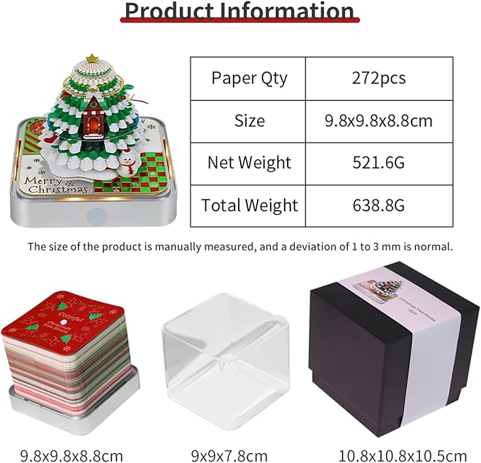 Time Piece Calendar 2025, 3D Memo Pads Paper Desk Calendar with LED Light, Tear Away Digital Calendar, Creative Carving Gift Desktop Decoration, Christmas Gift